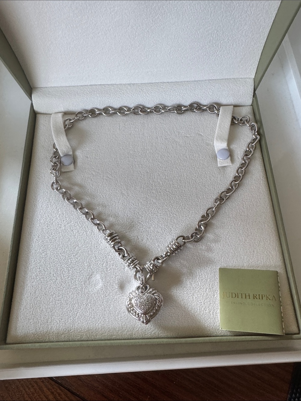 Judith Ripka Silver Heart Locket Necklace with Pavé Detail